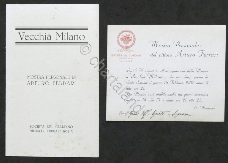 Brochure + invito Mostra personale di Arturo Ferrari - Vecchia Milano - 1932