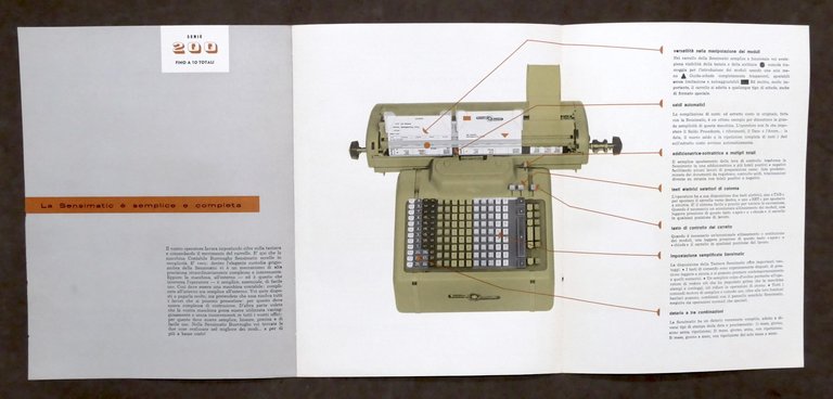 Brochure macchina contabile Burroughs Sensimatic serie 200 - anni '50