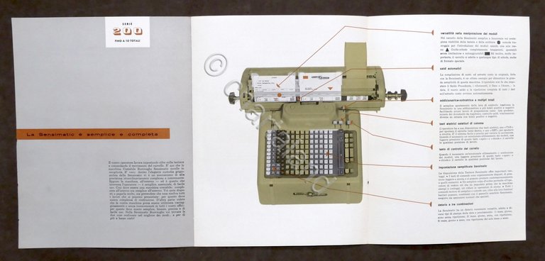 Brochure macchina contabile Burroughs Sensimatic serie 200 - anni '50