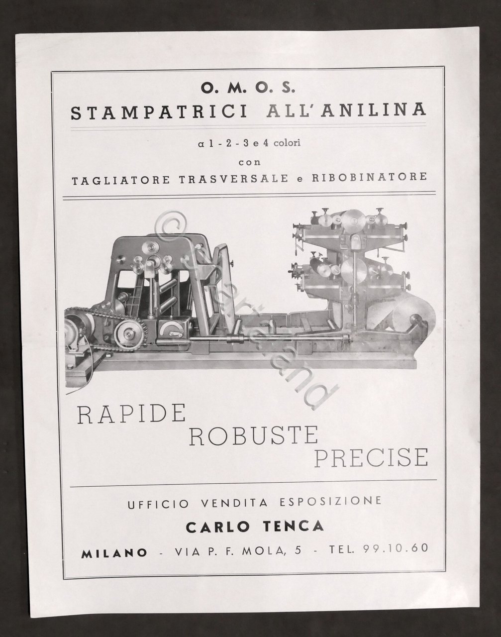 Brochure O.M.O.S. Stampatrici all'anilina con tagliatore e ribobinatore anni '60