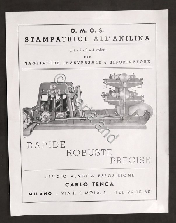 Brochure O.M.O.S. Stampatrici all'anilina con tagliatore e ribobinatore anni '60