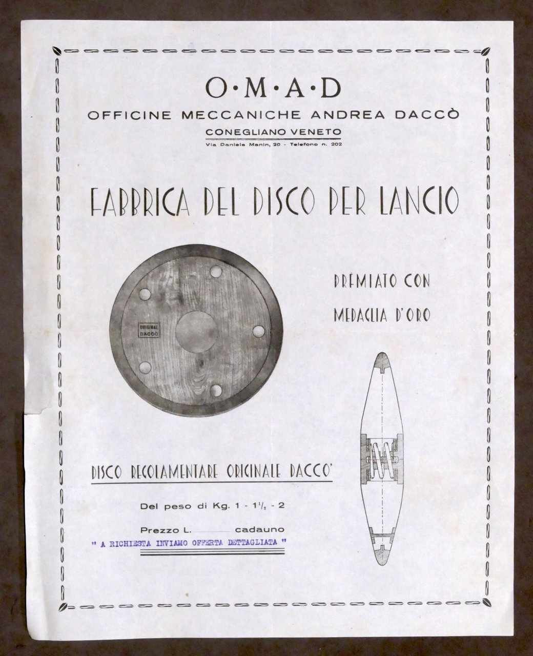 Brochure OMAD - Officine Mecc. Andrea Daccò - Atletica Disco …