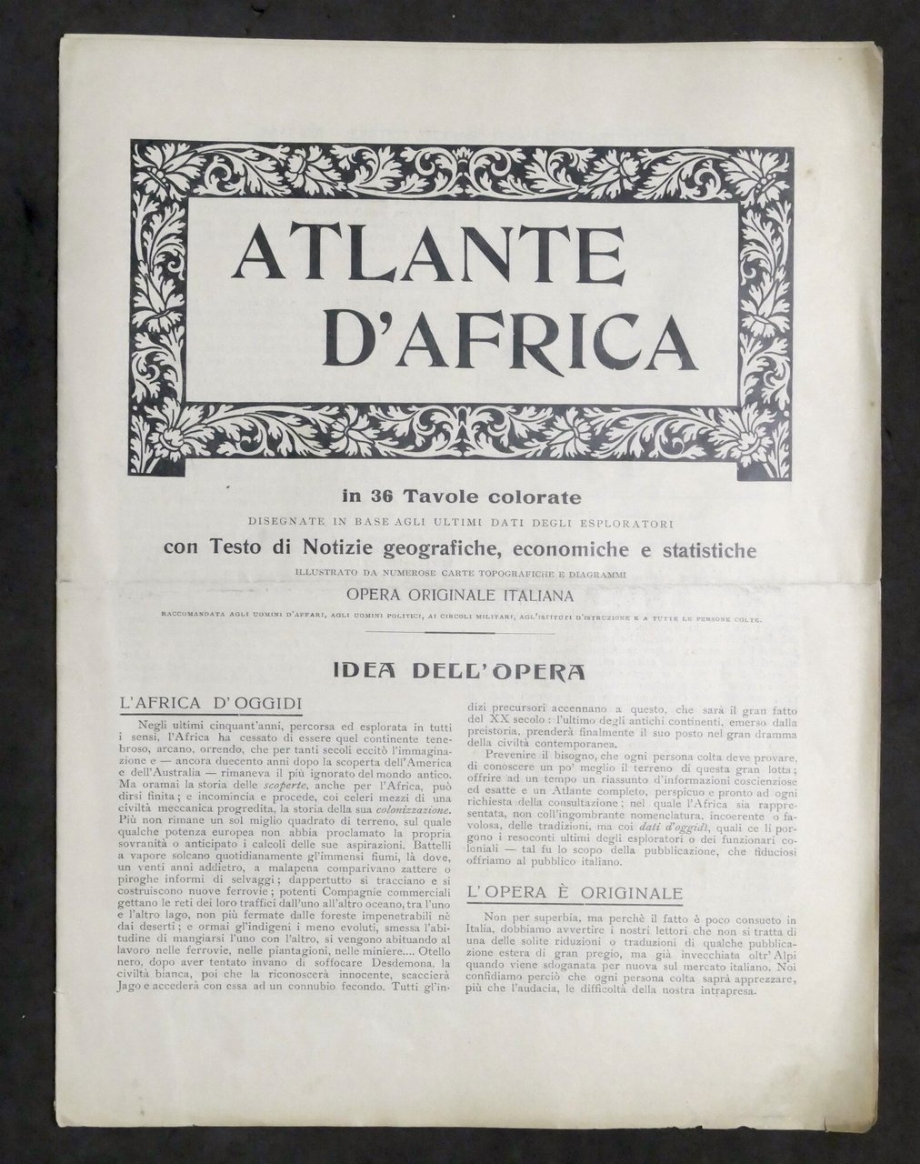 Brochure presentazione dell'opera editoriale Atlante d'Africa - 1905 Cartina