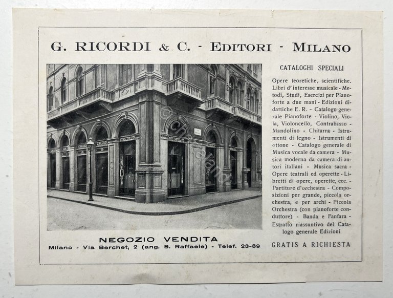 Brochure Pubblicità G. Ricordi & C. - Pianoforti ed Autopiani … | Immagine Gallery 2