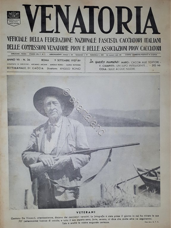 Caccia Rivista - Venatoria N. 36 - Veterani - 1937