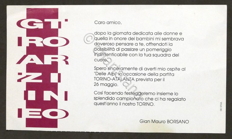 Calcio - Volantino invito alla partita Torino - Atalanta - …