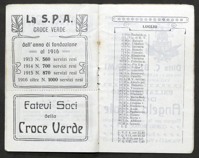 Calendario 1917 - Società Pubblica Assistenza Croce Verde