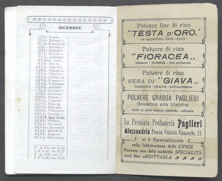 Calendario 1917 - Società Pubblica Assistenza Croce Verde