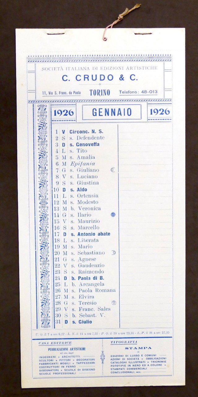 Calendario C. Crudo & C. - Società Italiana Edizioni Artistiche … | Immagine principale