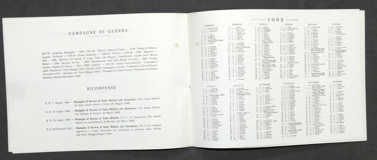 Calendario Nizza Cavalleria - anno 1932