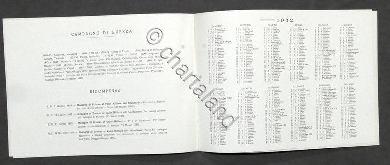 Calendario Nizza Cavalleria - anno 1932