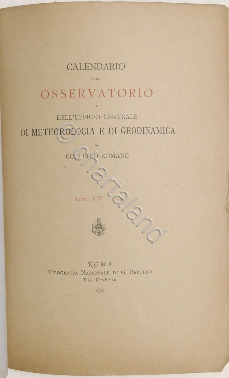 Calendario Osservatorio di Meteorologia e di Geodinamica al Collegio Romano …