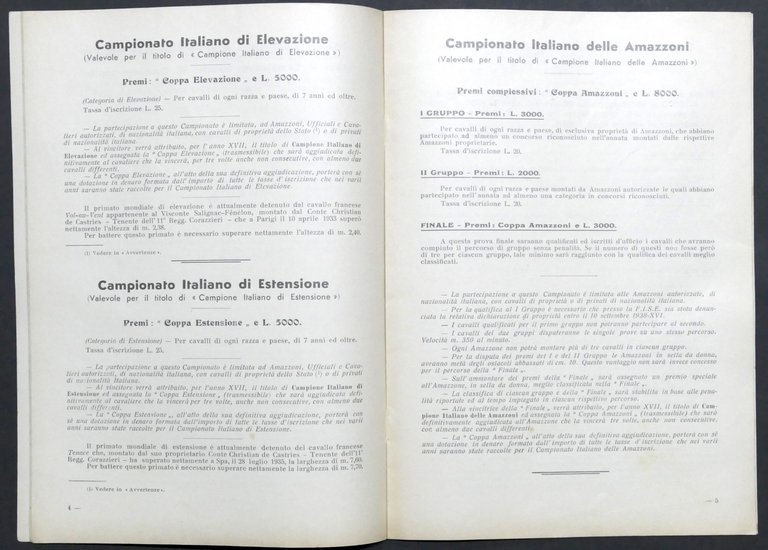 Campionati Equestri Nazionali - Programma - Roma - Ottobre 1938