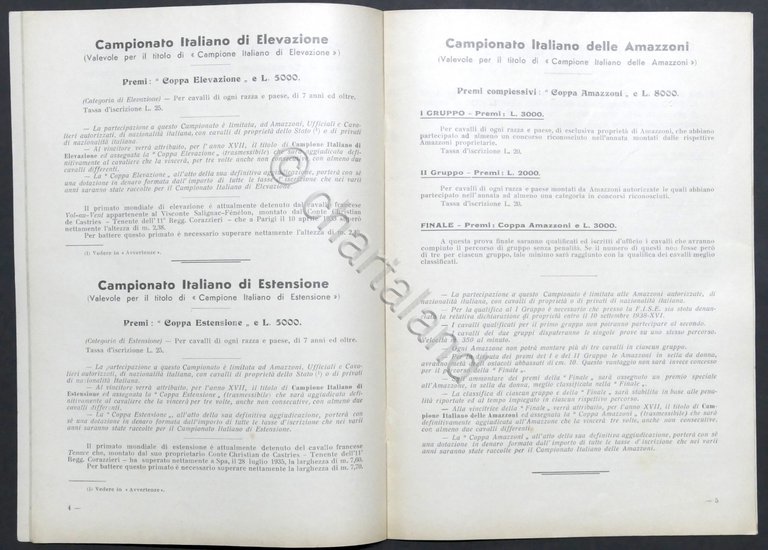 Campionati Equestri Nazionali - Programma - Roma - Ottobre 1938