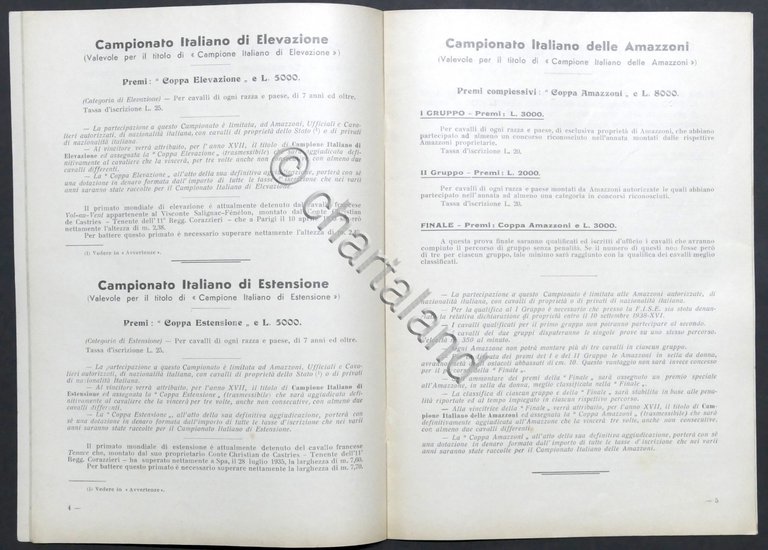 Campionati Equestri Nazionali - Programma - Roma - Ottobre 1938