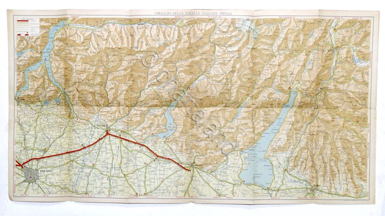 Carta Autostrada Milano Bergamo Brescia e del Gruppo Ortles Cevedale 1932 ca.