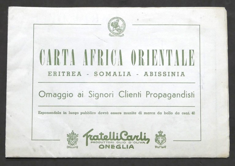 Carta geografica Africa Orientale - Pubblicità Olio Carli - 1935