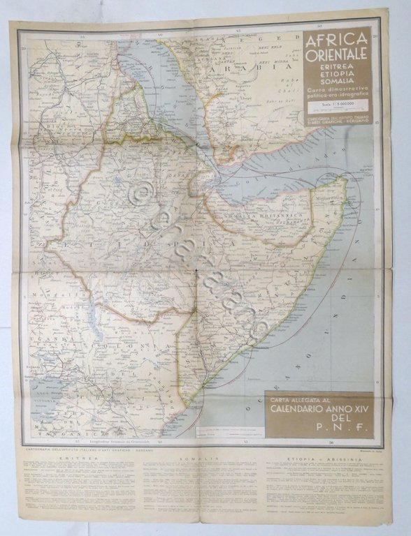 Carta geografica Africa Orientale: Eritrea Etiopia Somalia - 1936