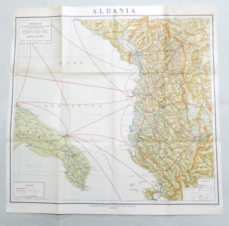 Carta geografica Albania - Omaggio rivista Emporium - 1940