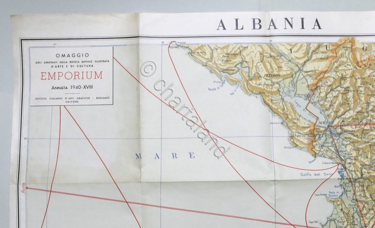 Carta geografica Albania - Omaggio rivista Emporium - 1940
