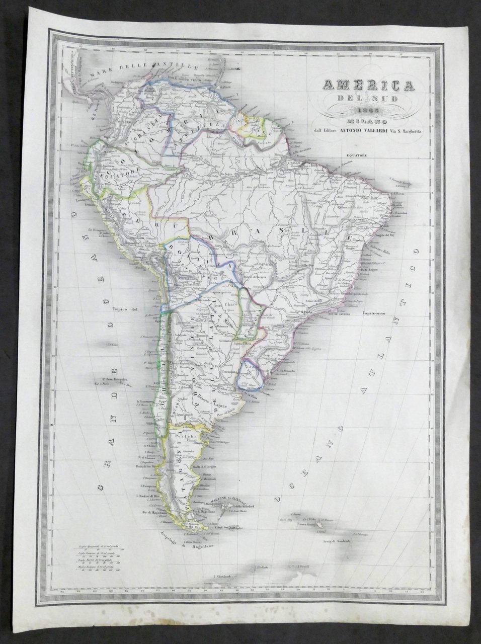 Carta Geografica dell'America del Sud - 1865 Vallardi Editore | Immagine principale
