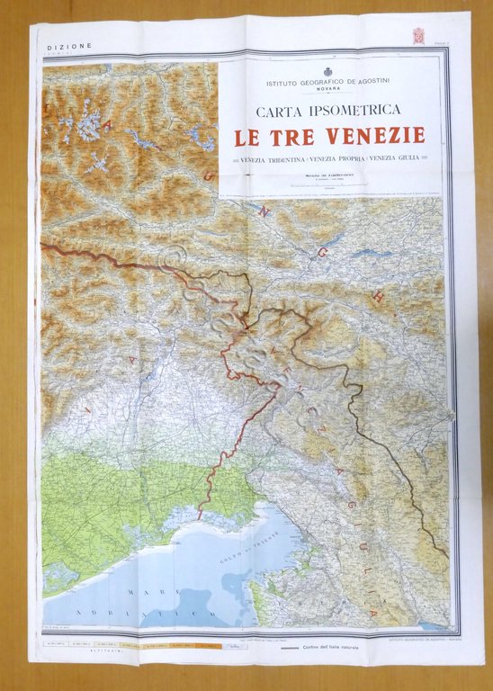 Carta geografica Ipsometrica in due fogli Le Tre Venezie - ed. 1916 De Agostini