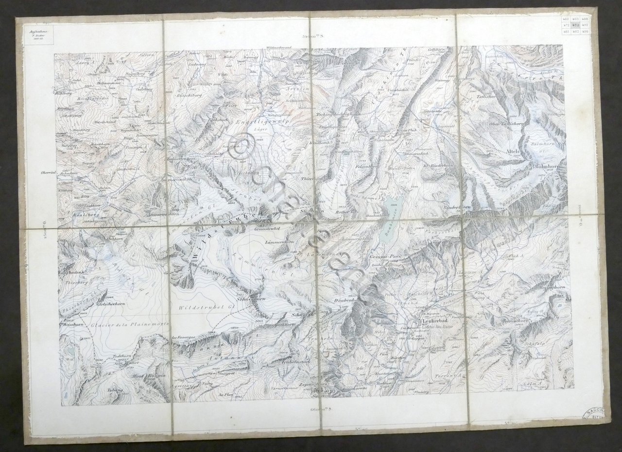 Carta geografica Svizzera zona Wildstrubel / Leukebard - Fine '800 …