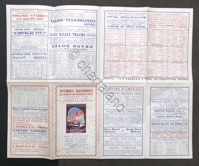 Carta stradale automobilistica Dolomiti Automobil Routenkarte der Dolomiten 1936