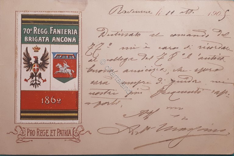 Cartolina - 70^ Reggimento Fanteria Brigata Ancona - Pro Rege …