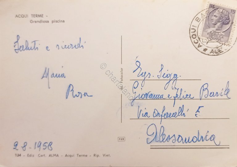 Cartolina - Acqui Terme - Grandiosa piscina - 1958