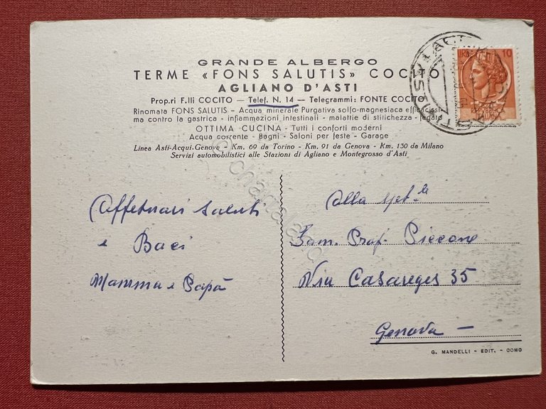 Cartolina - Agliano D'Asti - Albergo e Stabilimento Termale Fons …