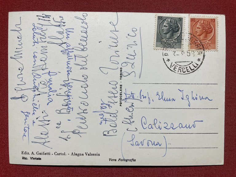 Cartolina - Alagna Valsesia - Panorama - 1958