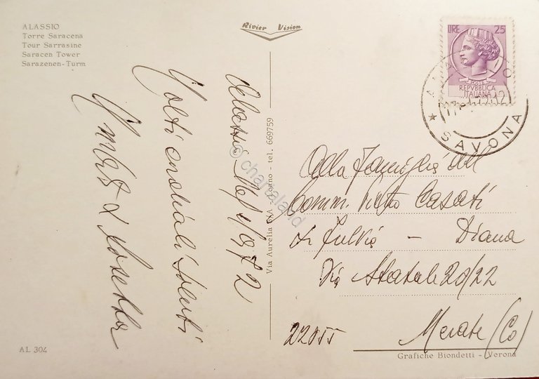 Cartolina - Alassio - Torre Saracena - 1972