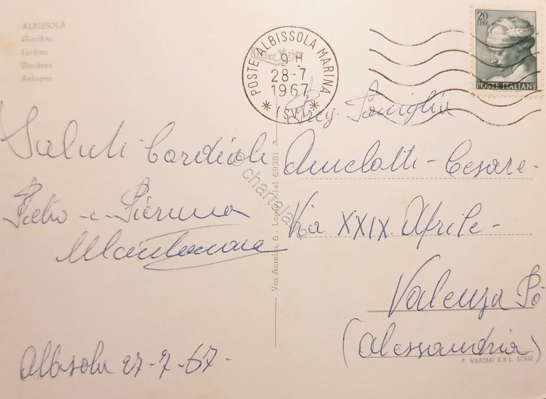 Cartolina - Albissola - Giardini - 1967