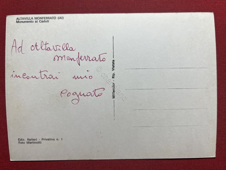 Cartolina - Altavilla Monferrato ( Alessandria ) - Monumento ai …