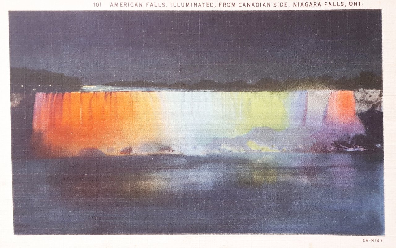 Cartolina - American Falls - Illuminated from Canadian Side - …