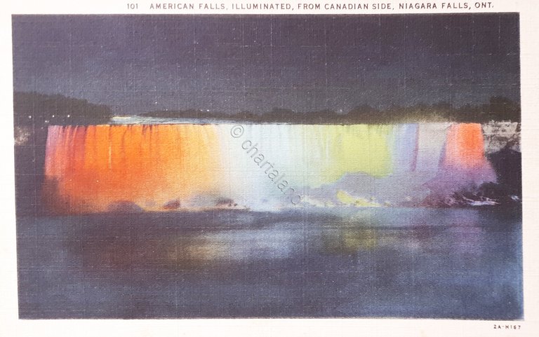 Cartolina - American Falls - Illuminated from Canadian Side - …