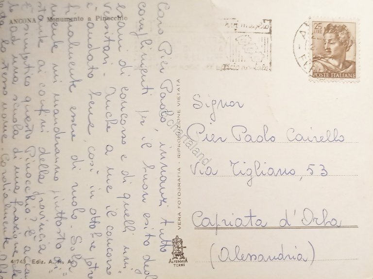 Cartolina - Ancona - Monumento a Pinocchio - 1962