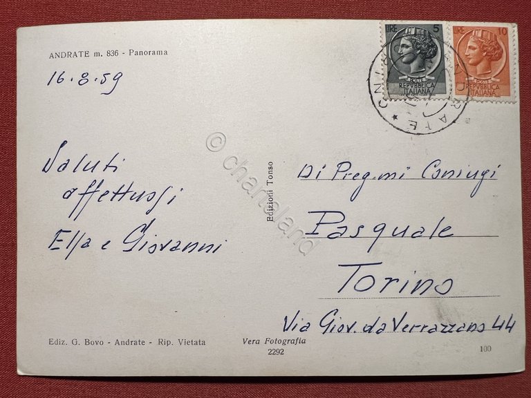 Cartolina - Andrate ( Torino ) - Panorama - 1959