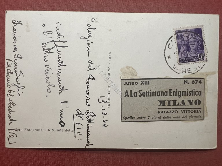 Cartolina - Anno XIII A La Settimana Enigmistica, Milano - …
