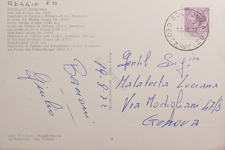 Cartolina - Appennino Reggiano - Alta Val d'Asta - 1972
