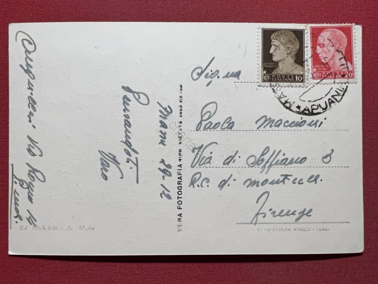 Cartolina - Apuania Massa - Piazza Garibaldi - 1933