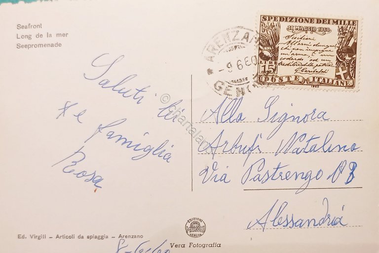 Cartolina - Arenzano - Passeggiata a mare - 1960