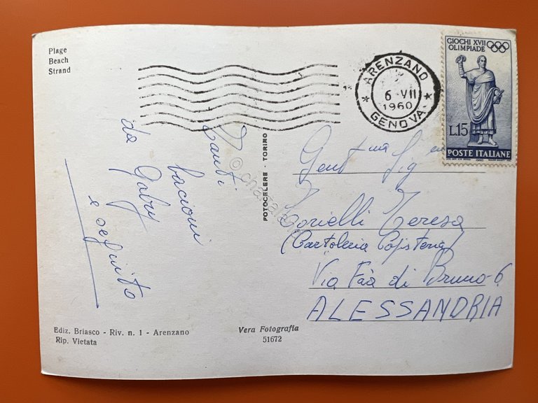 Cartolina - Arenzano ( Genova ) - Spiaggia - 1960