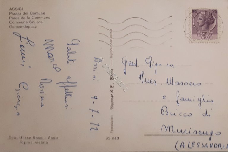 Cartolina - Assisi - Piazza del Comune - 1972
