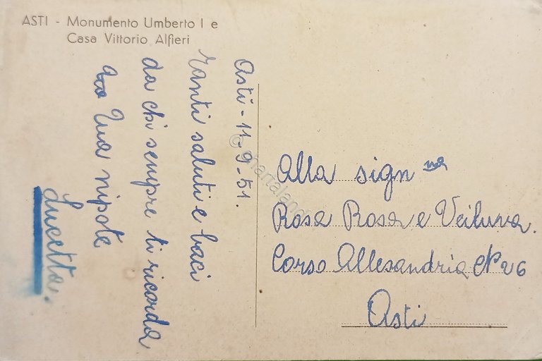 Cartolina - Asti - Monumento Umberto I e Casa Vittorio …