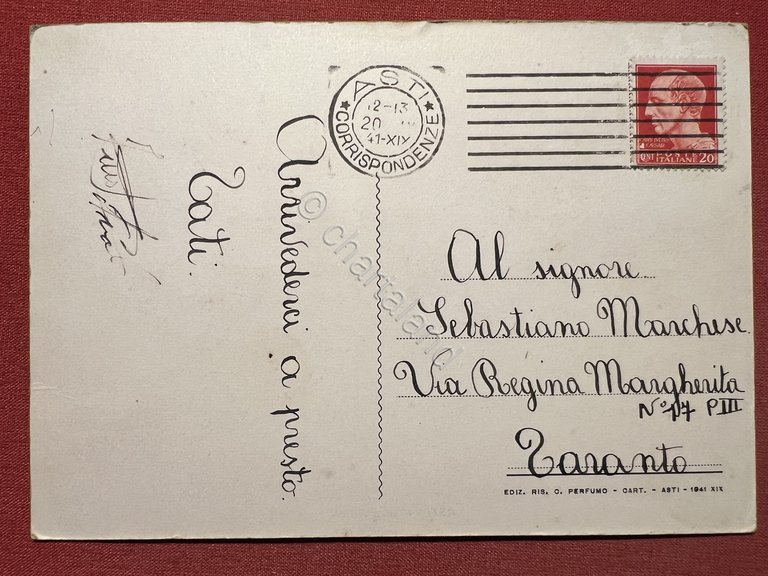 Cartolina - Asti - Piazza Alfieri - 1941