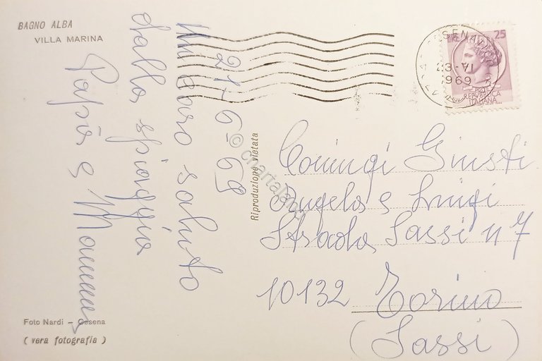 Cartolina - Bagno Alba - Villamarina - 1969