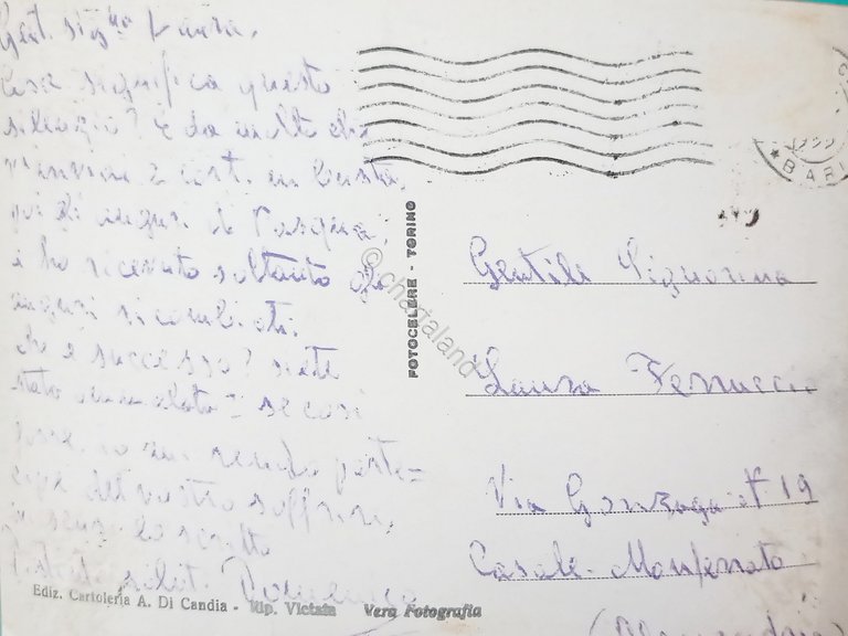 Cartolina - Barletta - Piazza Castello - 1955