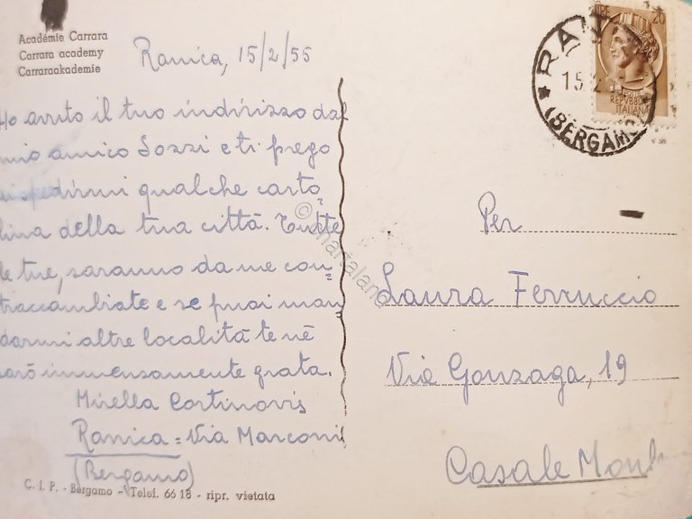 Cartolina - Bergamo - Accademia Carrara - 1955